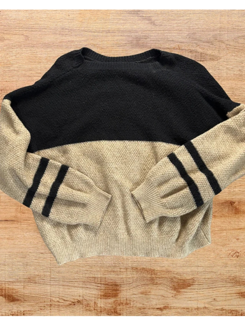 SHEIN Women's XL Black & Tan Cropped Sweater Colorblock Knit Top